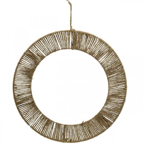 Nástěnná dekorace letní dekorační kroužek na zavěšení boho juta, kov Ø49cm