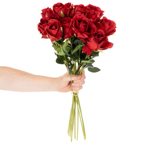 Umělá růže s dlouhým stonkem, červená umělá květina, 62 cm, 12 kusů | Floristik24.cz
