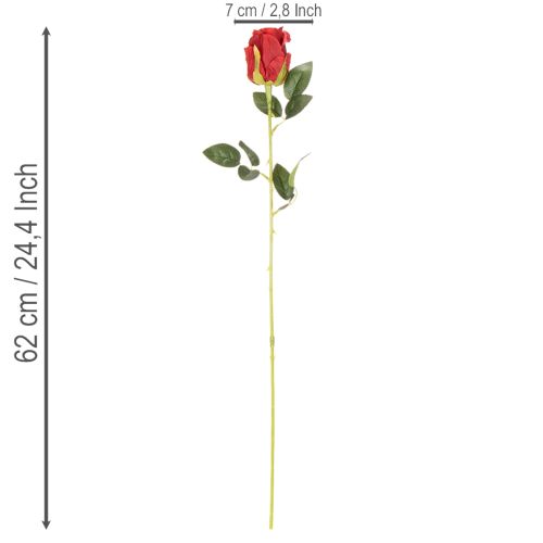 Umělá růže s dlouhým stonkem, červená umělá květina, 62 cm, 12 kusů | Floristik24.cz