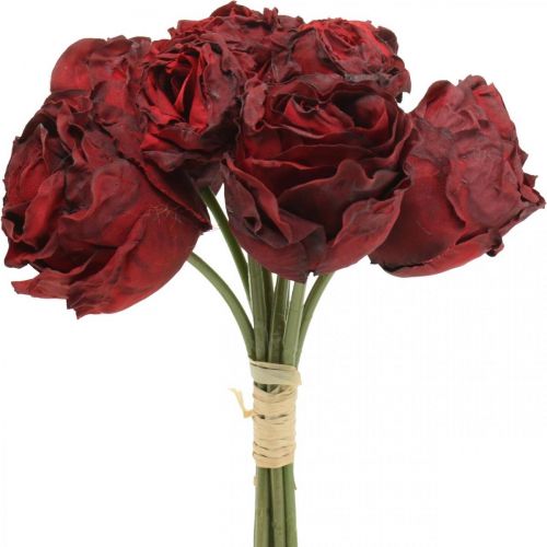 položky Umělé růže červené, hedvábné květy, svazek růží L23cm 8ks