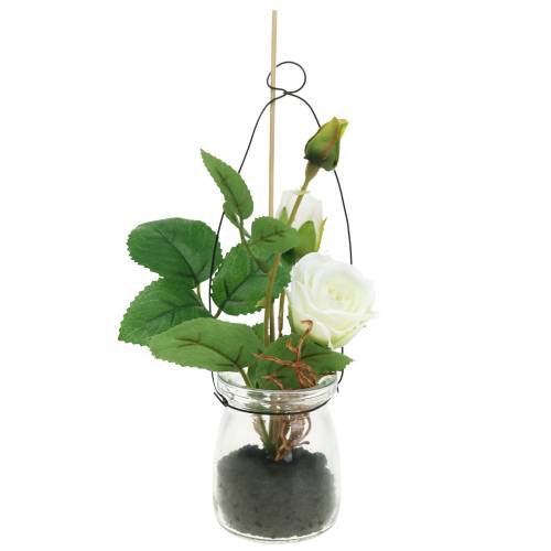 Floristik24 Růže ve skle bílá H23cm