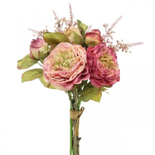 Floristik24 Růže hedvábné květy ve svazku podzimní kytice růžové, fialové H36cm