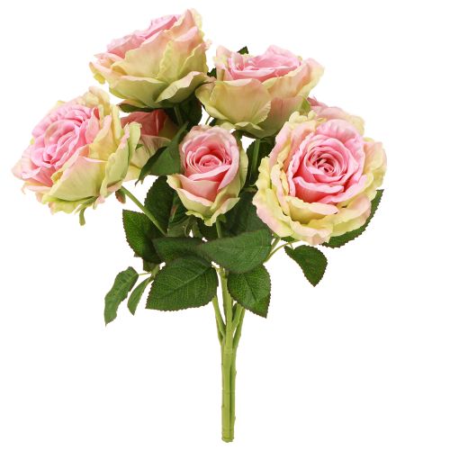 položky Umělá růže keř zelený, růžový 55cm