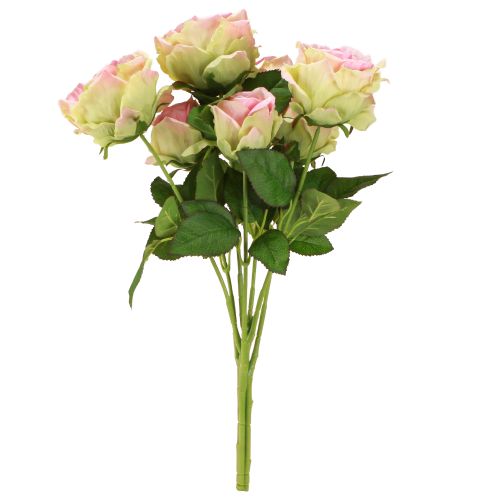 položky Umělá růže keř zelený, růžový 55cm