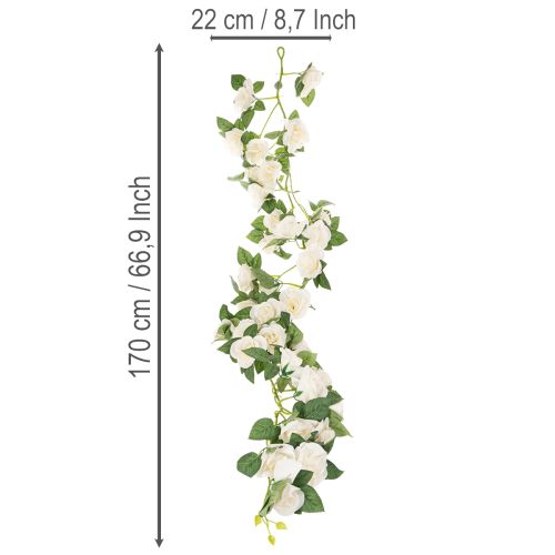 Girlanda z umělých růží s bílými květy na dekoraci, 170 cm | Floristik24.cz