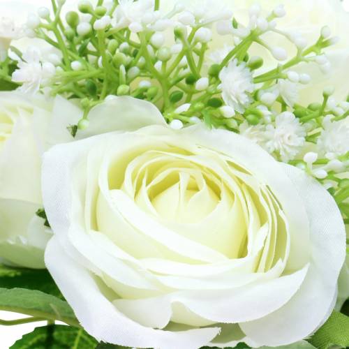 položky Kytice růží s gypsophilou bílá 26cm