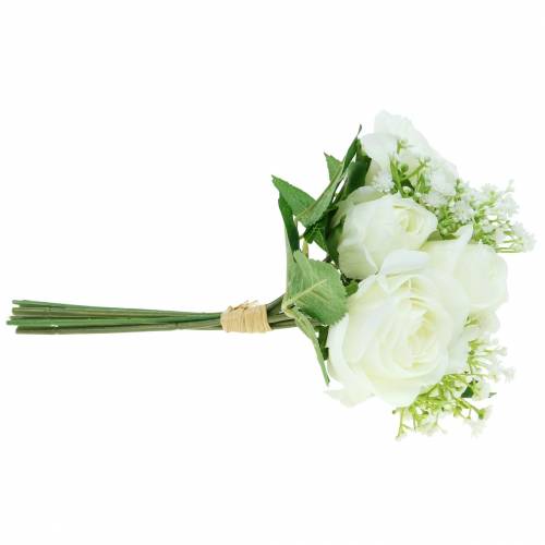 Floristik24 Kytice růží s gypsophilou bílá 26cm