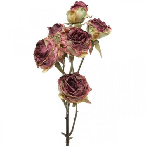 Umělá růže, dekorace na stůl, umělá květina růžová, ratolest růže starožitný vzhled L53cm