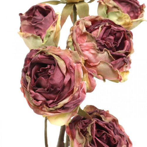 Floristik24 Umělá růže, dekorace na stůl, umělá květina růžová, ratolest růže starožitný vzhled L53cm