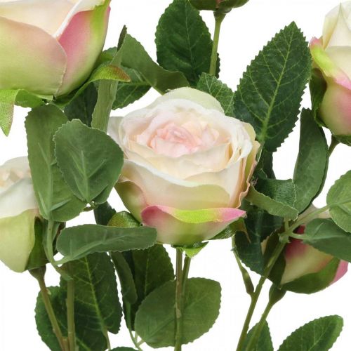 Floristik24 Větev růže, hedvábné růže, umělá větev růžová, krémová L66cm Ø3/5cm