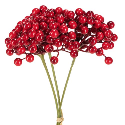 Floristik24 Vánoční dekorace s červenými bobulemi, kytice 27 cm, 3 ks