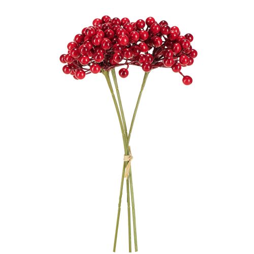 položky Vánoční dekorace s červenými bobulemi, kytice 27 cm, 3 ks
