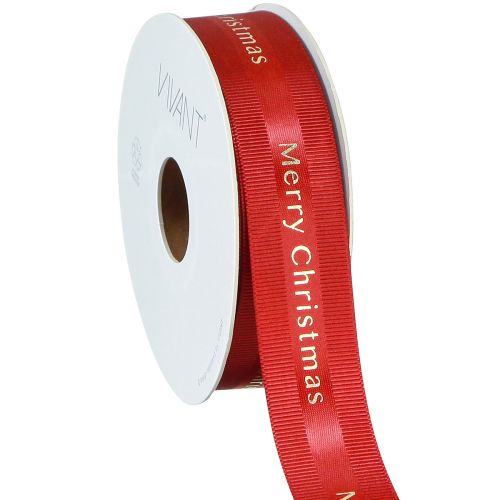 položky Červená vánoční stuha se zlatým nápisem &#39;Merry Christmas&#39;, šířka 25mm, délka 20m