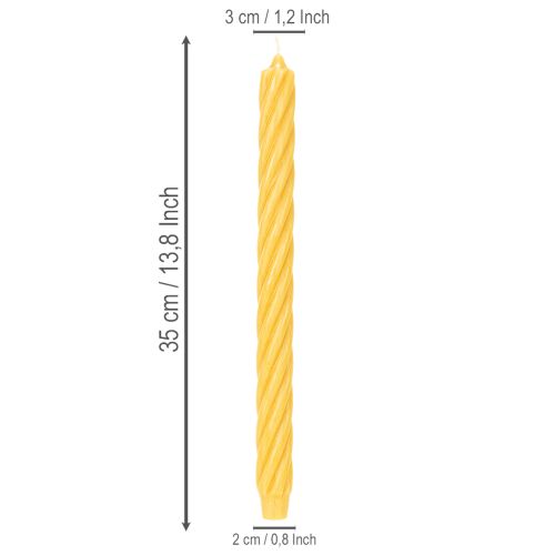 Rustikální svíčky Twist, vysoké kuželové svíčky, jednolitá žlutá, 350/28 mm, 4 kusy | Floristik24.cz