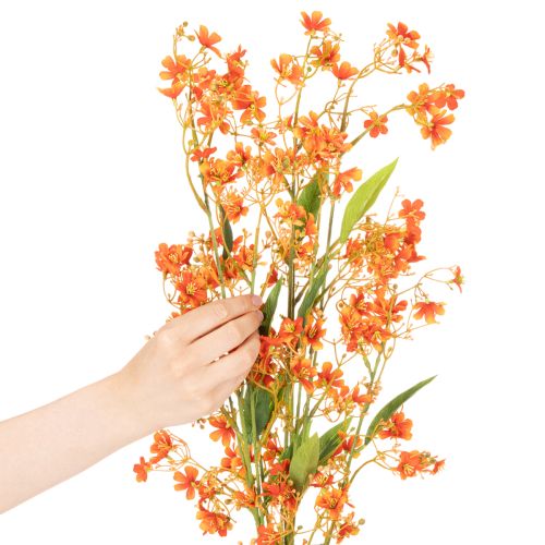 Umělá květina orchidejová větvička oranžová filigránová dekorace do pokoje 110 cm 3 ks | Floristik24.cz