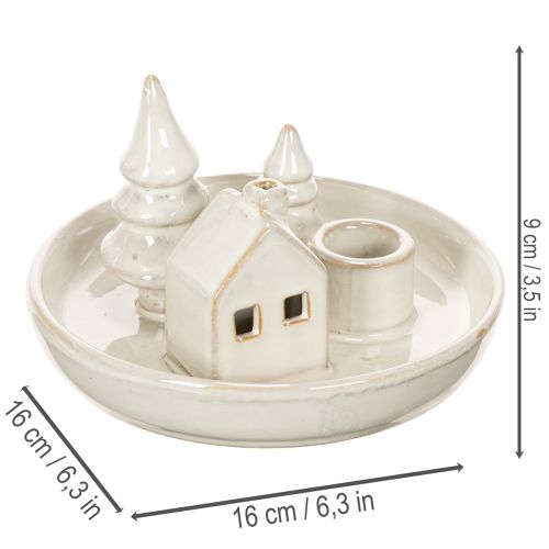 Dekorativní keramický svícen s domečkem a stromy, 16 cm | Floristik24.cz