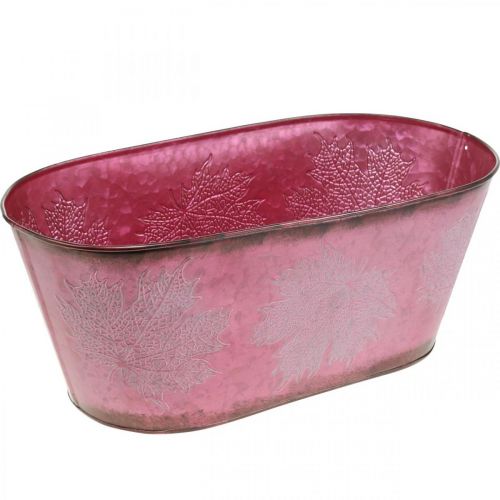 položky Mísa s listovým zdobením, květináč, podzimní dekorace, kovový hrnec vínově červený L38cm H15cm