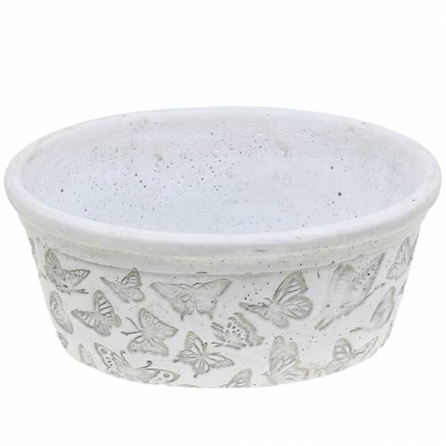 Floristik24 Miska na květináče bílá s motýly 21cm x 14cm V9,5cm 2ks