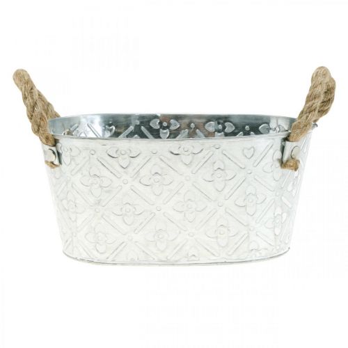 Floristik24 Dekorativní miska oválná stříbrná s uchy kovová miska na rostliny 22,5×13,5cm