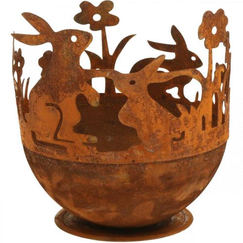 Floristik24 Kovová miska s králíčky, velikonoční dekorace, květináč na sázení patiny Ø18cm V19,5cm