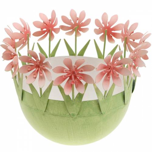Miska na rostliny, jarní dekorace, kovová miska s květinovou dekorací, velikonoční košík