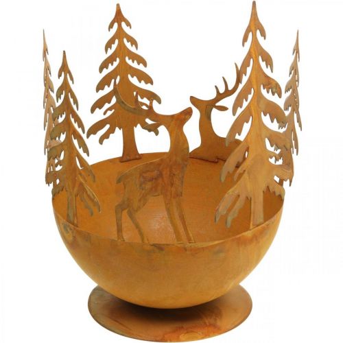 Kovová miska s jelenem, lesní dekorace na advent, ozdobná nádoba nerez Ø25cm V29cm