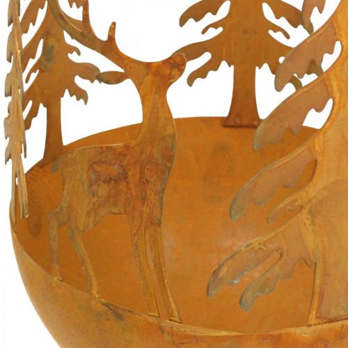 Floristik24 Kovová miska s jelenem, lesní dekorace na advent, ozdobná nádoba nerez Ø25cm V29cm