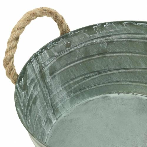 Floristik24 Vzor navíjení zinkové misky s provazovými držadly vypraná bílá Ø21cm H11cm