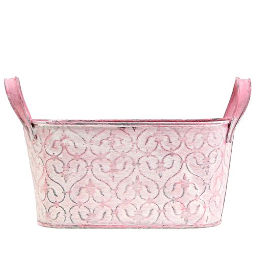 Floristik24 Zinkový květináč s růžovým dekorem, praný 18,5 cm x 11 cm V9 cm