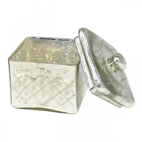Floristik24 Skleněná dóza s víčkem omšelé sklo dekorace champagne 14×14×14,5cm