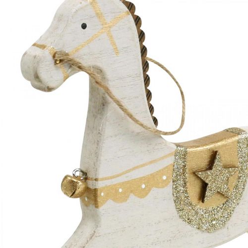 položky Houpací koník dřevo, vánoční dekorace bílá zlatá V24cm