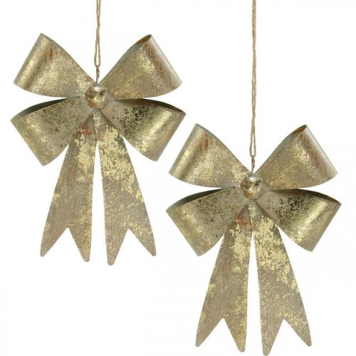 Floristik24 Kovová poutka, vánoční přívěsek, adventní dekorace zlatá, starožitný vzhled V18cm Š12,5cm 2ks