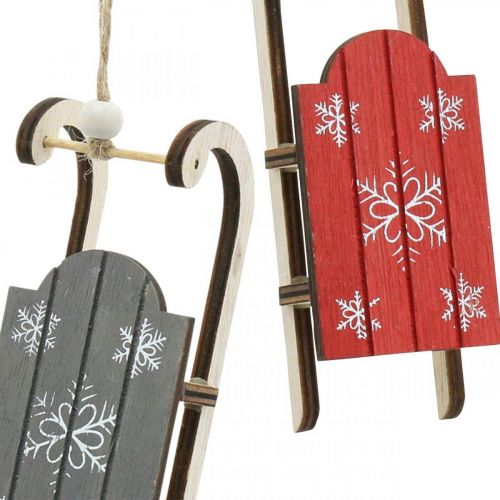 Floristik24 Dřevěné sáňky, zimní dekorace na zavěšení, dekorace na advent šedá / červená L13cm 6ks