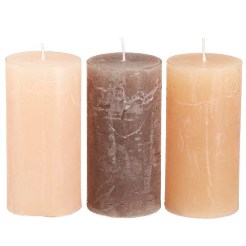 Floristik24 Svíčky úzký sloup v hnědé 3 barvy 50x100mm 12 ks