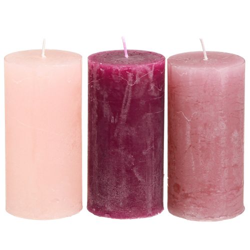 položky Svíčky úzké sloupové Pink Berry 3 barvy 50x100mm 12 ks