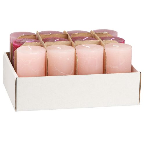 položky Svíčky úzké sloupové Pink Berry 3 barvy 50x100mm 12 ks