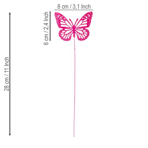 položky Dekorativní motýli na stoncích jako jemné doplňky na stoly a květináče, 8 cm, 18 kusů