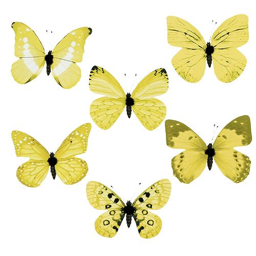 Floristik24 Motýl žlutý na klipu 11cm 6ks