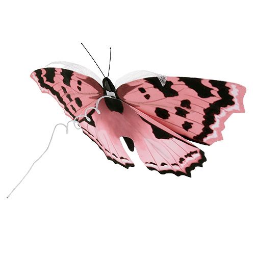 Floristik24 Motýl růžový 20cm na drátě 2ks