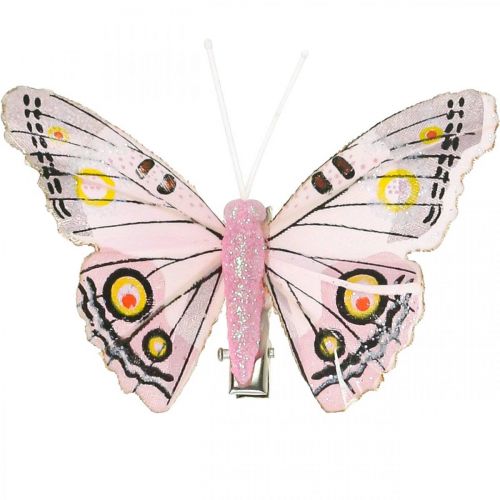 položky Deco motýlci s klipem, motýlci peří růžoví 4,5-8cm 10ks