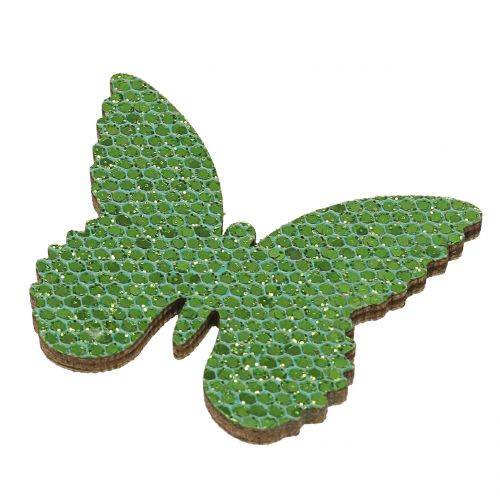 položky Bodová dekorace motýl zelený třpyt 5/4/3cm 24 ks