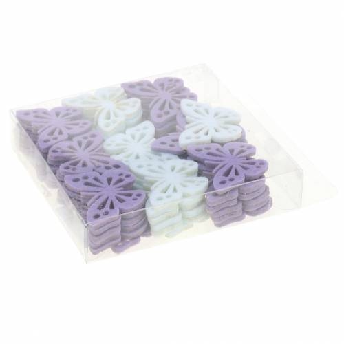 Floristik24 Plstěná dekorace na stůl motýl fialová bílá asort 3,5x4,5cm 54 kusů