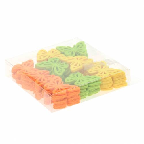 Floristik24 Plstěná dekorace motýlek na stůl žlutá zelená oranžová mix 3,5x4,5cm 54 kusů