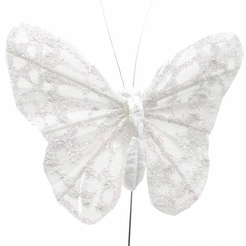 položky Péřový motýlek s drátem bílý, třpytky 5cm 24ks
