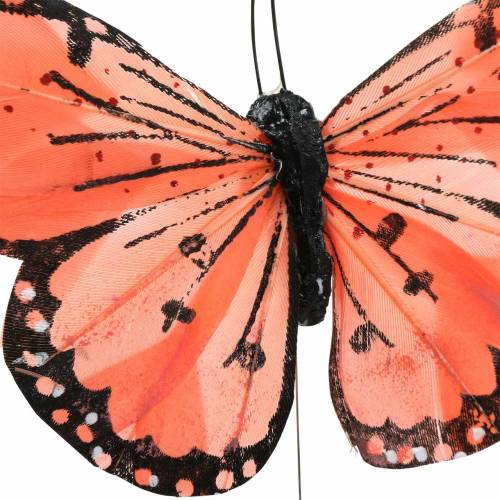 Floristik24 Péřový motýl s drátem barva lososová a fialová 10cm 12 ks