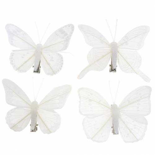 Floristik24 Péřový motýl na klipu bílý 7-8cm 8ks