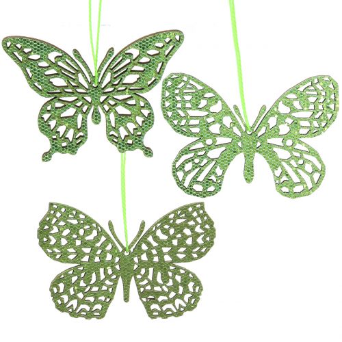 Floristik24 Dekorační věšák motýlek zelený třpyt8cm 12ks