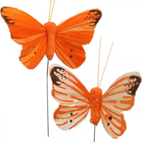 Floristik24 Dekorativní motýlci, zátky, jarní motýli na drátě žlutá, oranžová 4×6,5cm 12ks