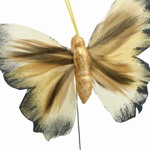 položky Deco motýl, jarní dekorace, můra na drátě hnědá, žlutá, bílá 6×9cm 12ks