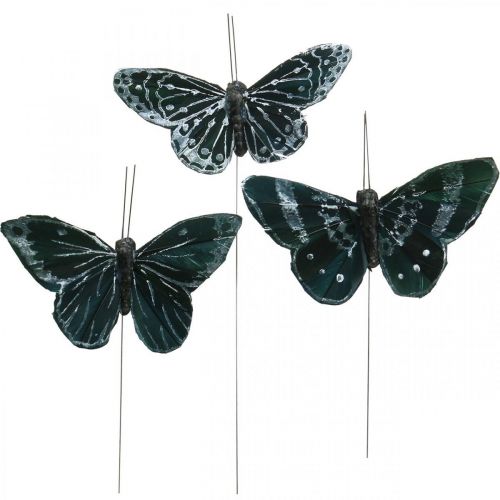 Floristik24 Péřoví motýli černobílí, motýlci na drátě, umělí můry 5,5×9cm 12ks
